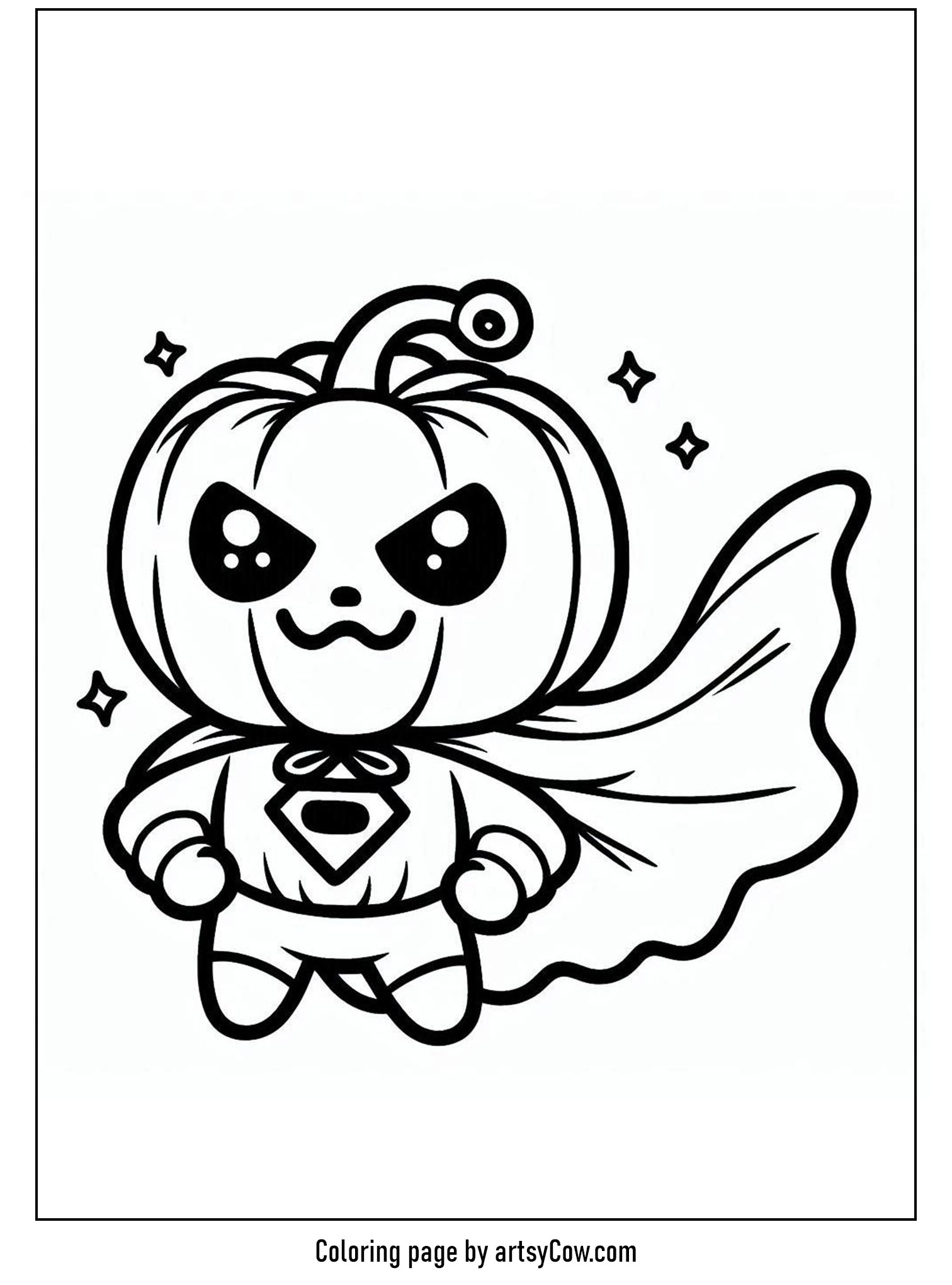 halloween coloring pages with jack-o-lantern showing a jovial pumpkin sporting a superhero cape and a charming smile